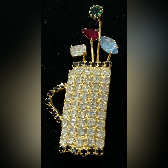 Vintage Women’s GOLF BAG & GOLF CLUBS Rhinestone Brooch ~ Prong Set ~ Gold Tone - Picture 10 of 10